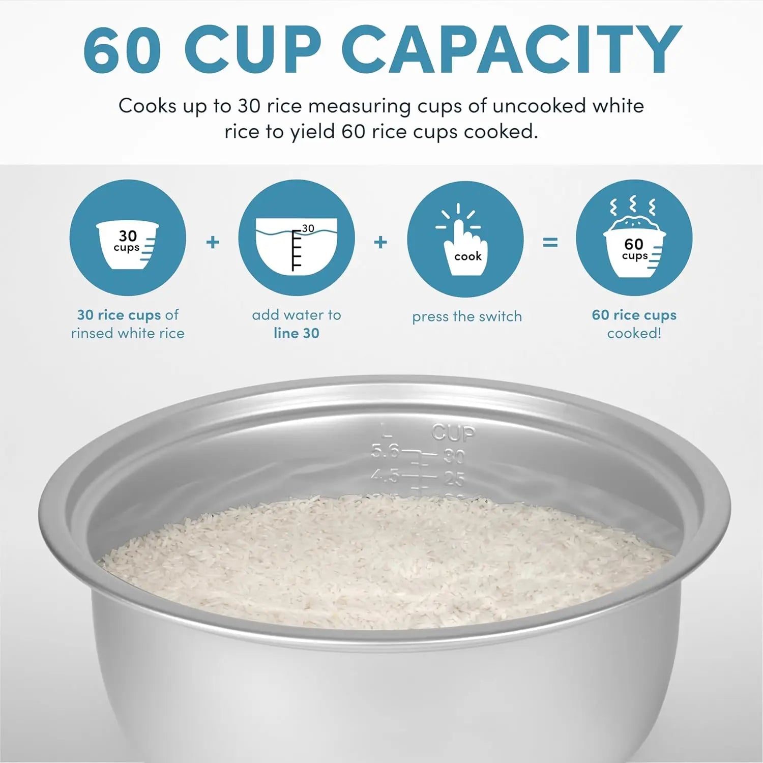 Large 60-Cup Commercial Rice Cooker with Automatic Keep Warm, Easy Cleaning