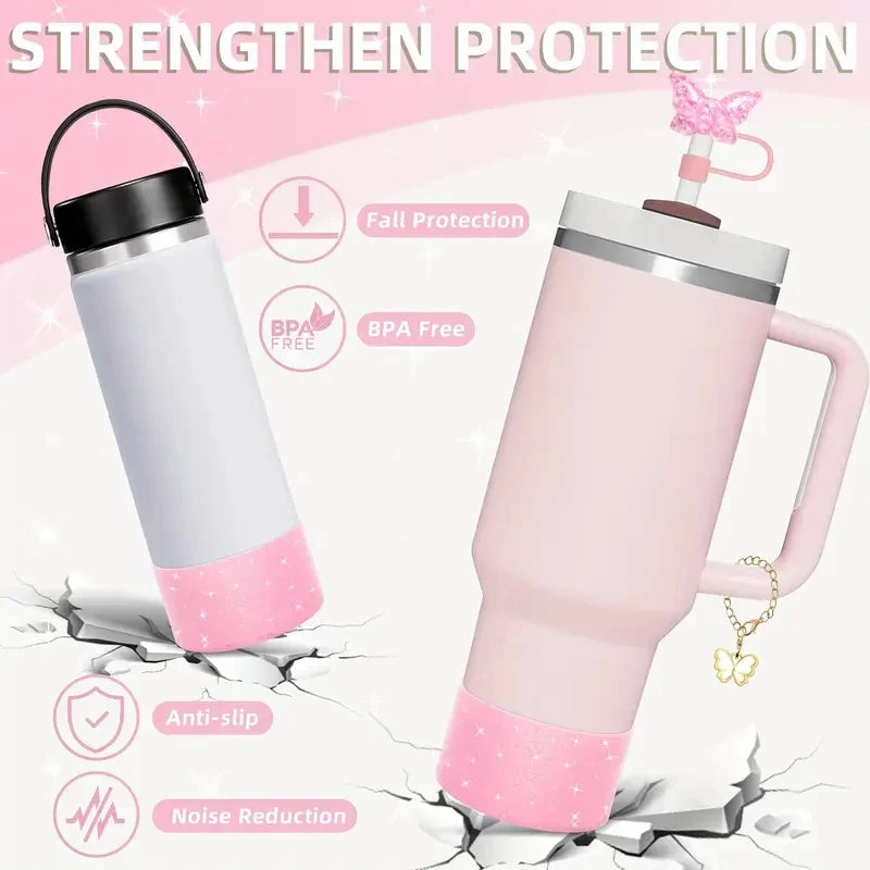 3pcs Cup Accessories Set - Silicone Butterfly Chain, Silicone Boot, and 10mm Straw Covers for Stanley Tumblers 30oz and 40oz