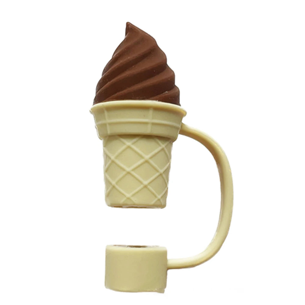 Straw Cover Cap for Stanley Tumblers Cup Accessories Cute Coffee Mug Ice Cream Shape Silicone Straw Dust Toppers Spill Stopper