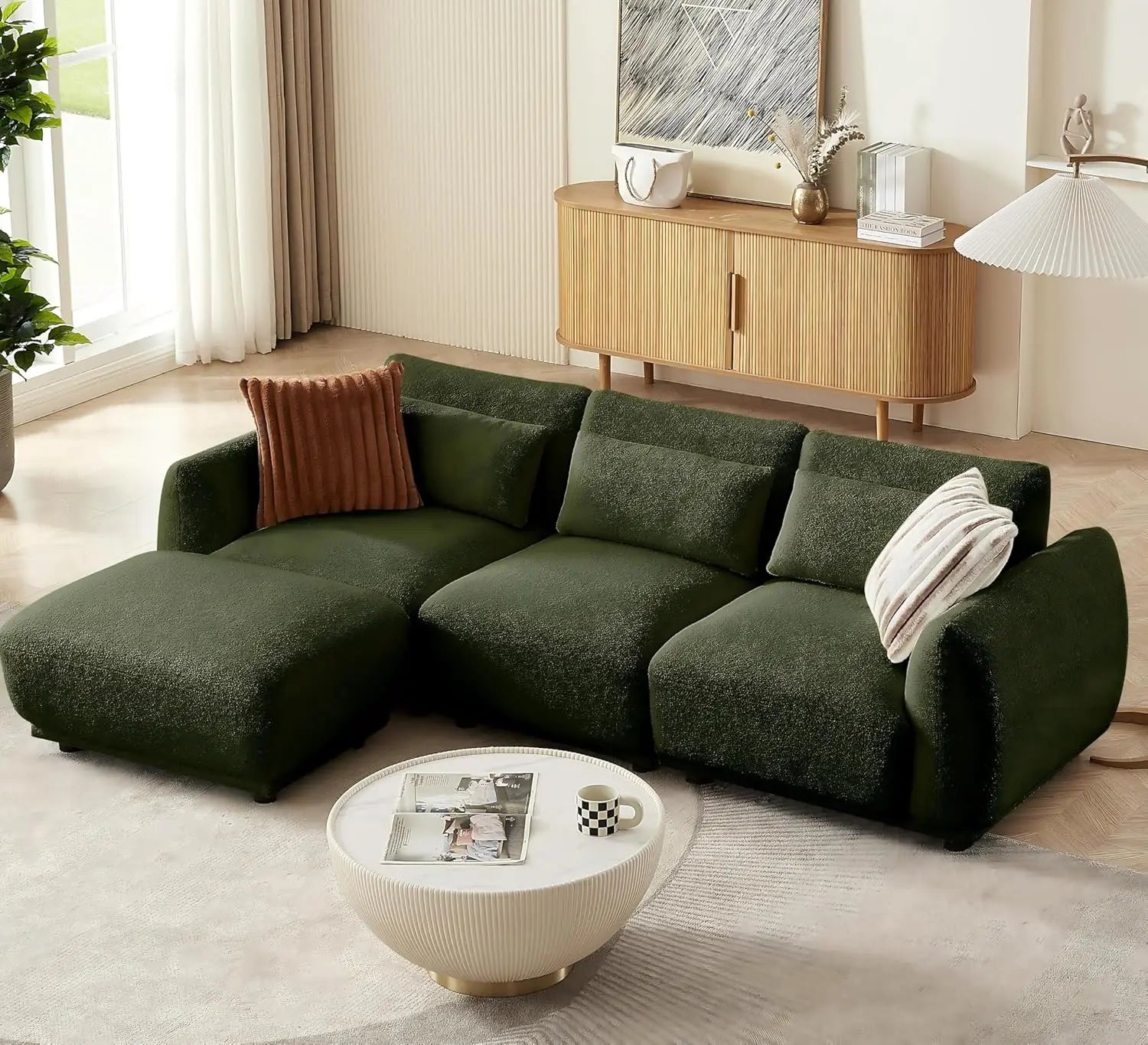 L Shaped Modular Sectional Couch Comfortable Convertible Cloud Sofa with Removable Ottoman Customized Small Living Room Couch