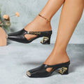 High Heels Women Slippers Chunky Fashion Mules Shoes Square Toe Heeled Sandals Summer 2025 Party Slides New Luxury Mujer Zapatos