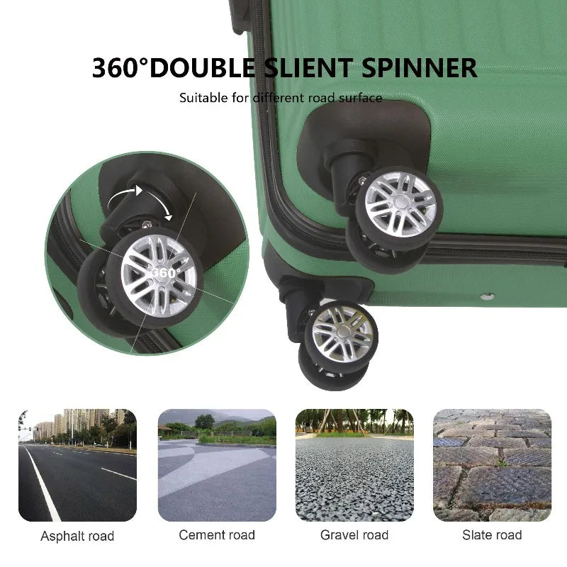 Fruit Green 3-Piece ABS Luggage Set 20 24 28 Inch Suitcases with TSA Lock Spinner Wheels Multi-Position Handle