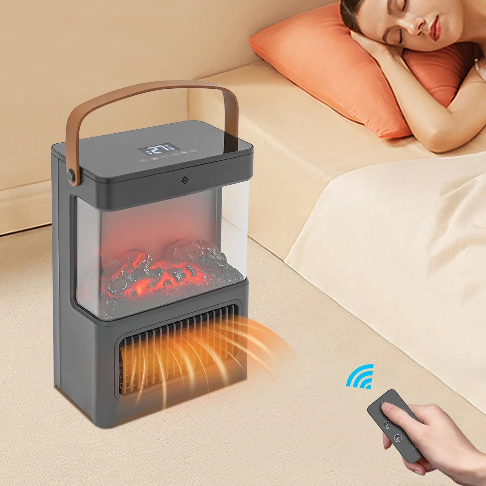 Portable 3D Electric Fireplace Heater 110V 1500W w/ Remote Control - Realistic Flame Effect for Bedroom/Living Room/Office