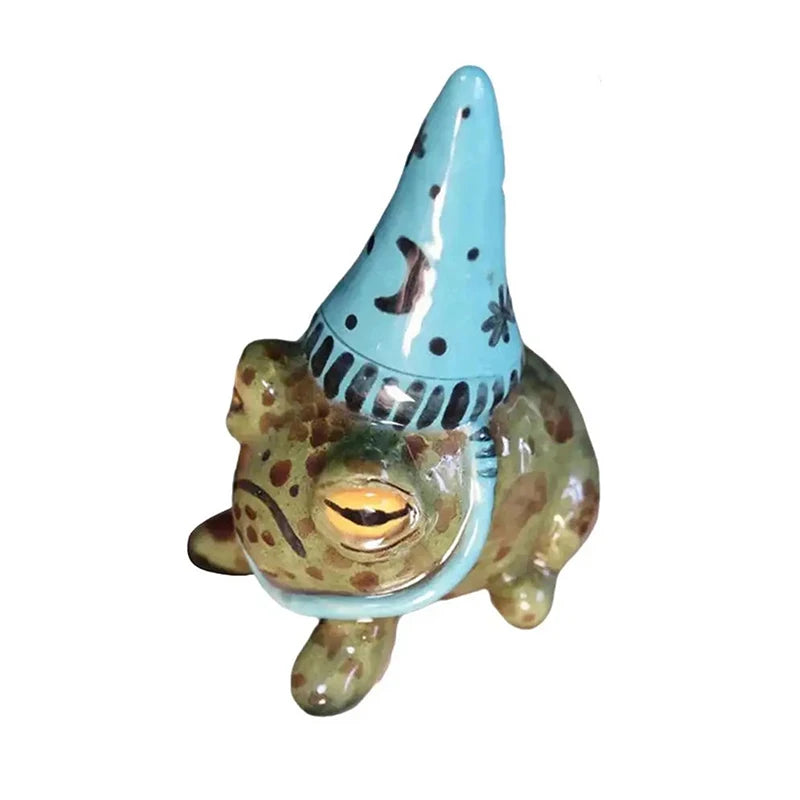 Frog Statues For Garden Witch Hat Little Frog Statue Resin Figurine Outdoor Yard Art Sculpture Hand-Painted Bonsai Ornament