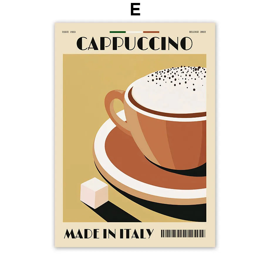 Italian Espresso Coffee Pot Beans Wall Art Wall Art Canvas Painting Poster Suitable for Decoration in Living Rooms Bedrooms
