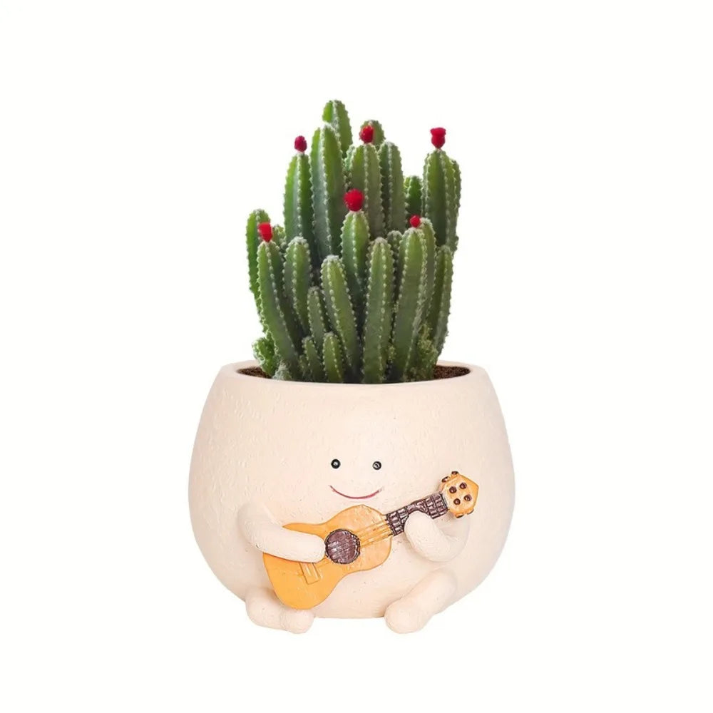 Guitar Succulent Flowerpot Office Study Decoration Unstress Creative and Cute Green Plant Decorations