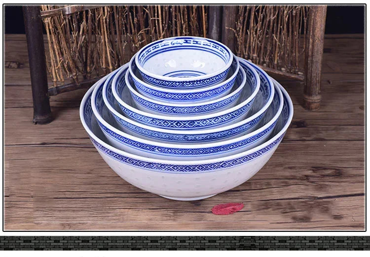 Ceramic Tableware Blue And White Porcelain Ramen Soup Bowl Chinese Rice Bowls Dragon Pattern Vintage Dinnerware