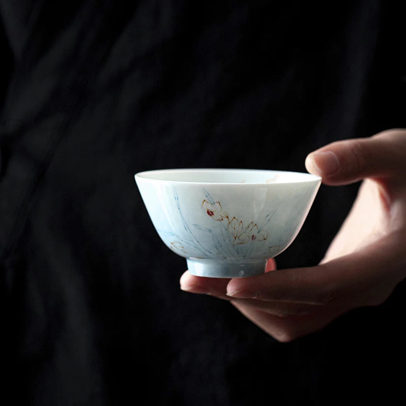 Ceramic Tea Cup Chinese Kungfu Teaware Vintage Blue Porcelain Exquisite Hand-Painted 80ml Office Home Drinkware Perfect Gift