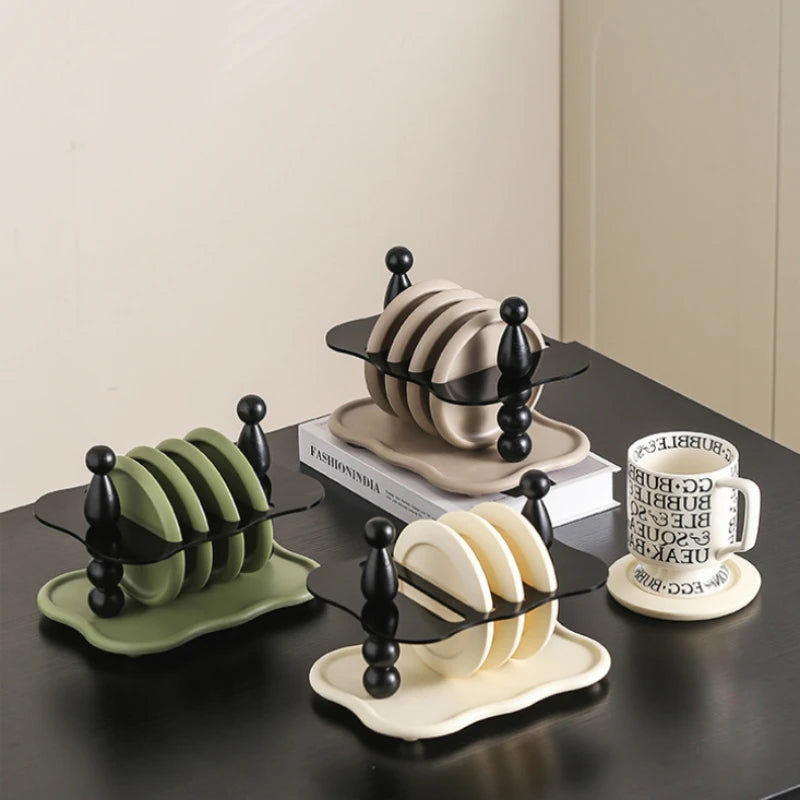 Vintage Luxury Water Cup Tray Retro Teaware Display Organizer Afternoon Tea Glass Storage Rack with Coaster Set for Home Decor