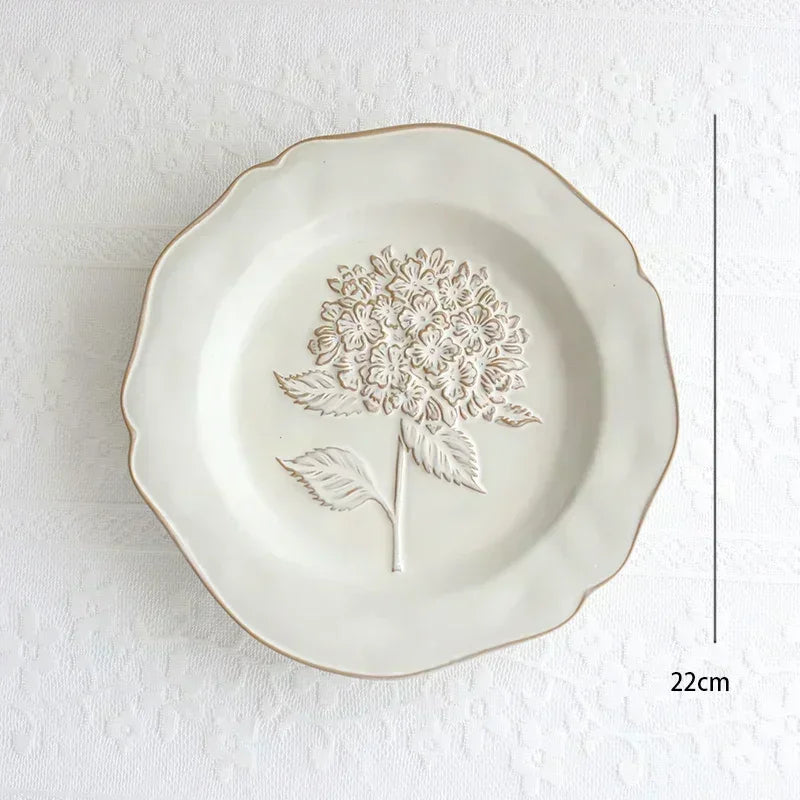 Ceramic Plates Vintage Style Dinner Plate Tulip Relief Ceramic Plates Steak Pasta Dishes Tableware Household Use Tableware Home