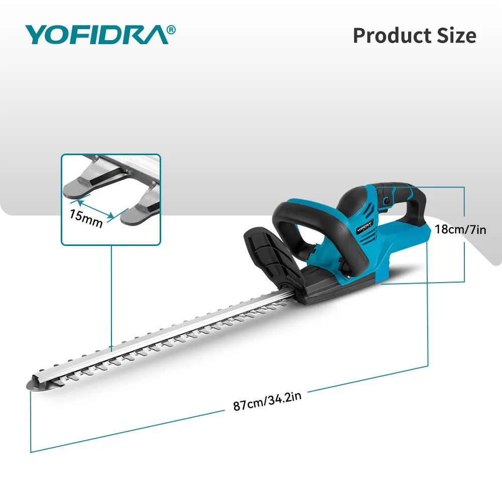 YOFIDRA 2000W 15000RPM Cordless Electric Hedge Trimmer Pruning Saw Lawn Mower Garden Trimming Power Tools For Makita Battery Pin