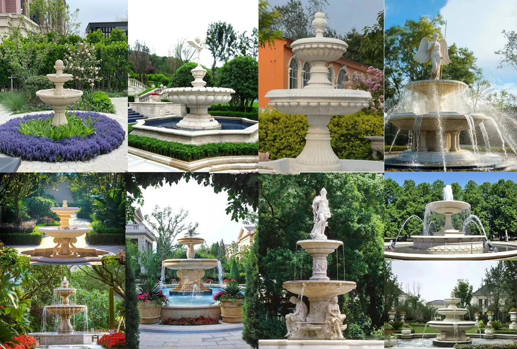 Outdoor Modern European Design Water Fountain Hand Carved Travertine Statue for Villas Hotels Garden Products