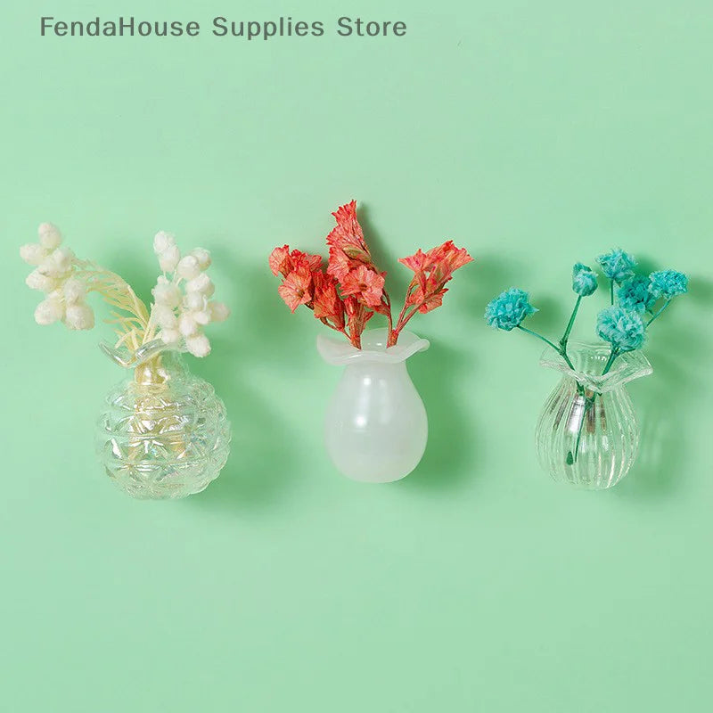 Mini Glass Vase Fridge Magnet DIY Porcelain Vase Flowers Refrigerator Message Sticker Plant Magnet Green Gift Kitchen