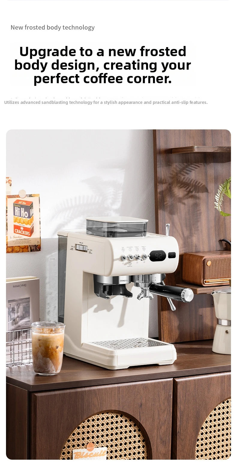 Semi-Automatic Espresso Machine – 20Bar Pressure with Built-in Grinder, Cold & Hot Brew Dual Extraction, Compact for Home Use