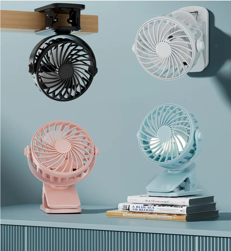 USB Rechargeable Table Fan Clip-on Type Portable Mini Desk Fan Hanging Clip Fan Night Light Air Cooler Outdoor Fans