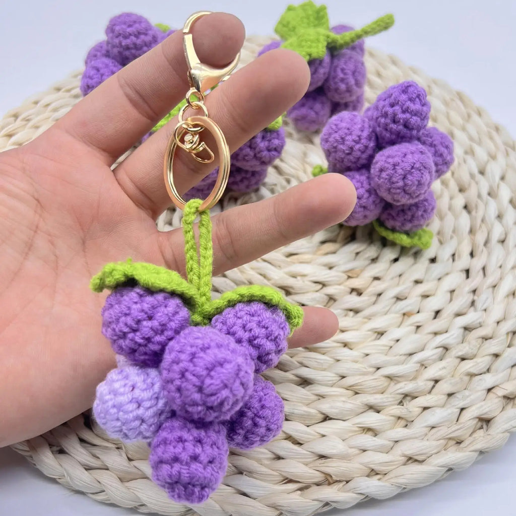 Grape Charms Cute Handcrafted Crochet Ornament Decor Small Bag Charm for Handbag Tote Backpack Keychain Car Women Girls