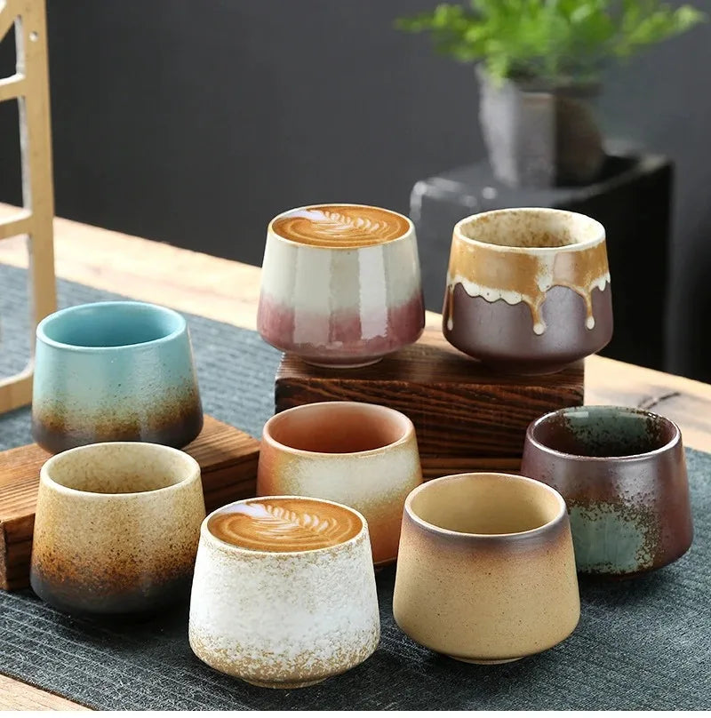 Vintage Japanese Raku Pottery Tea Cup Handcrafted Coarse Ceramic Kung Fu Cup Kiln Glaze Unique Design for Home Use
