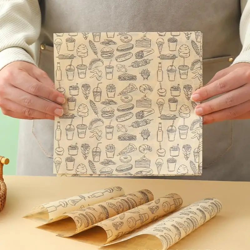 100Pcs Oil-Proof Wax Paper Baking Food Wrappers for Burgers French Fries Sandwiches & Bread - Kitchen Food Baking Tools