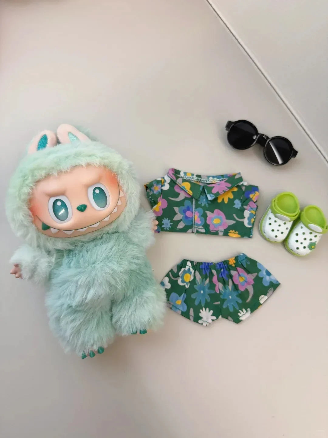 Labubu Clothing Labubu Beach Shirt With Hole slippers and Straw hat Labubu Summer Outfit