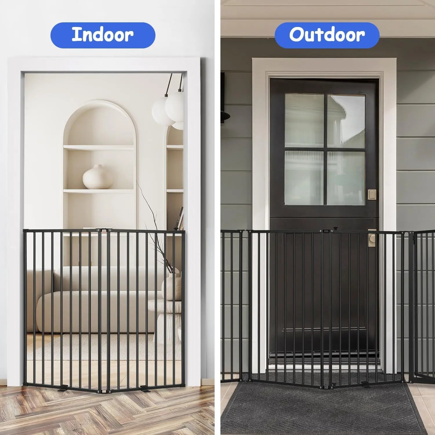 6-Panel Freestanding Dog Gate with Door, 120''W Foldable Pet Fence for Indoor/Outdoor Use, 32''H Tall