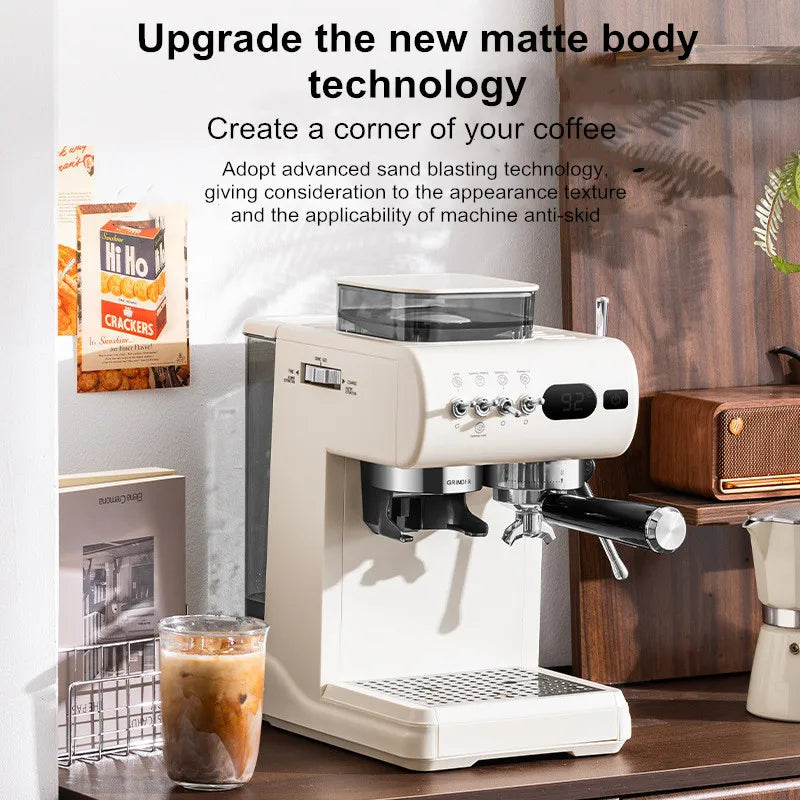 Semi-Automatic Espresso Machine – 20Bar Pressure with Built-in Grinder, Cold & Hot Brew Dual Extraction, Compact for Home Use