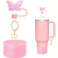 3pcs Cup Accessories Set - Silicone Butterfly Chain, Silicone Boot, and 10mm Straw Covers for Stanley Tumblers 30oz and 40oz