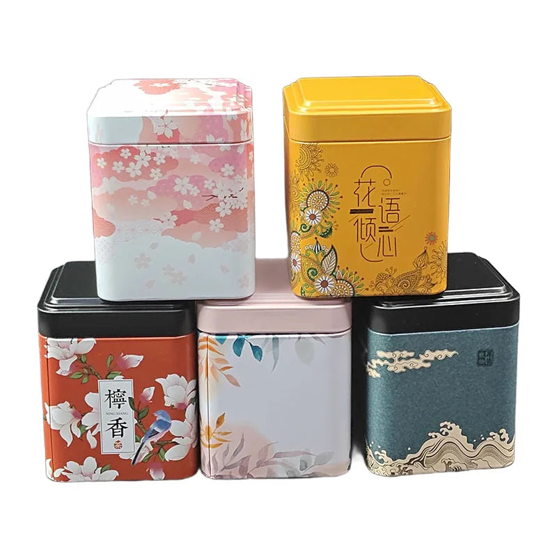 Tea Sealed Box  Kitchen Storage Container Jar Tin Square Can Candy Iron Canister Vintage Tea  Box