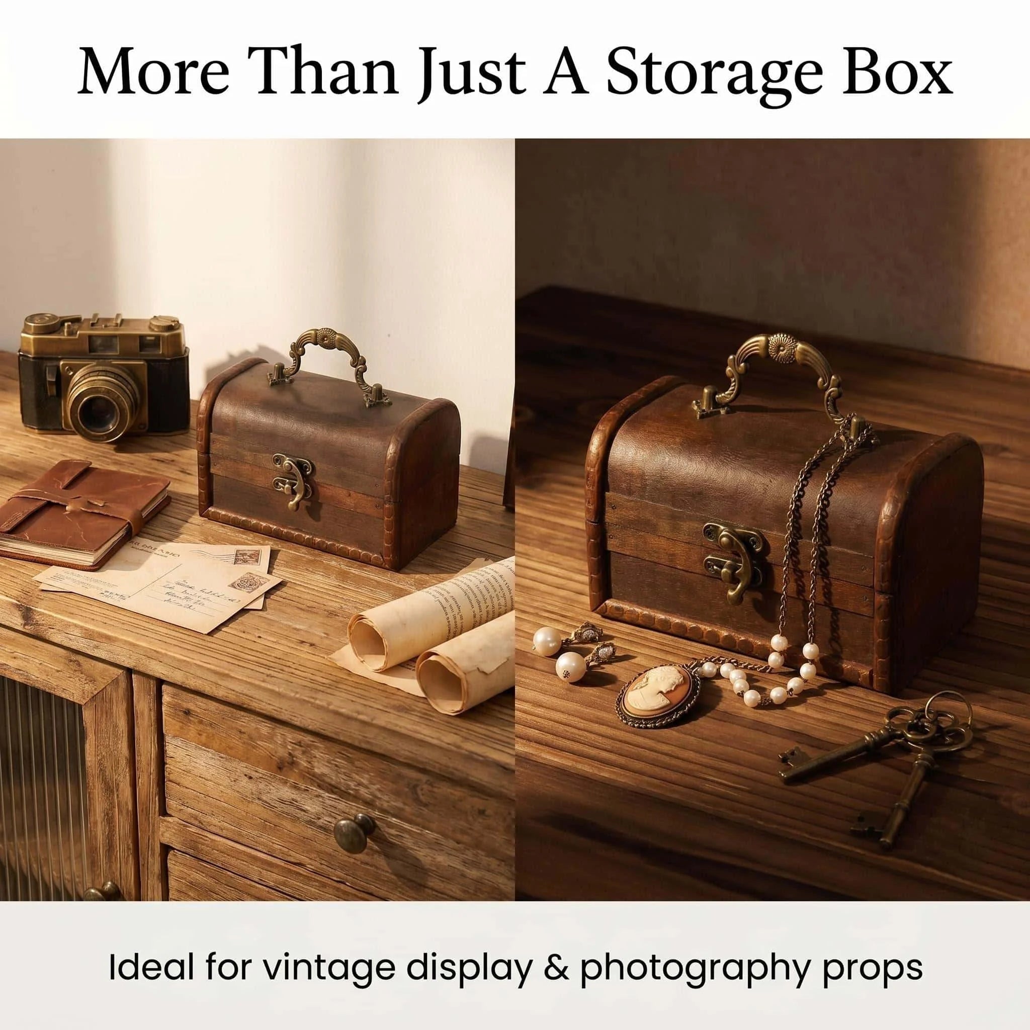 Vintage Wooden Storage Box with Carved Handle, Retro Treasure Chest for Jewelry Organizing & Antique Home Decor