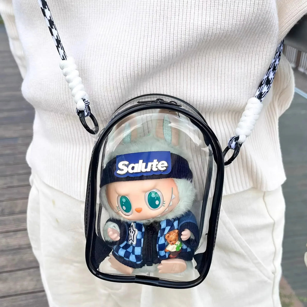 Labubu Protect Case Labubu Sitting Party 17cm Cotton Doll Shoulder Pain Bag PVC Storage Bag Labubu Walk Dustproof Bag