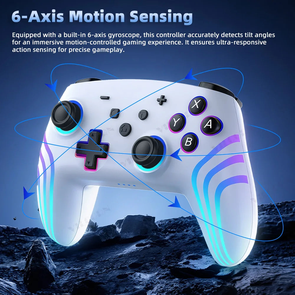 NS1 RGB Wireless Gamepad for Nintend Switch Pro BT Game Controller Switch OLED/Lite Joystick for PC Steam with Turbo 6 Axis