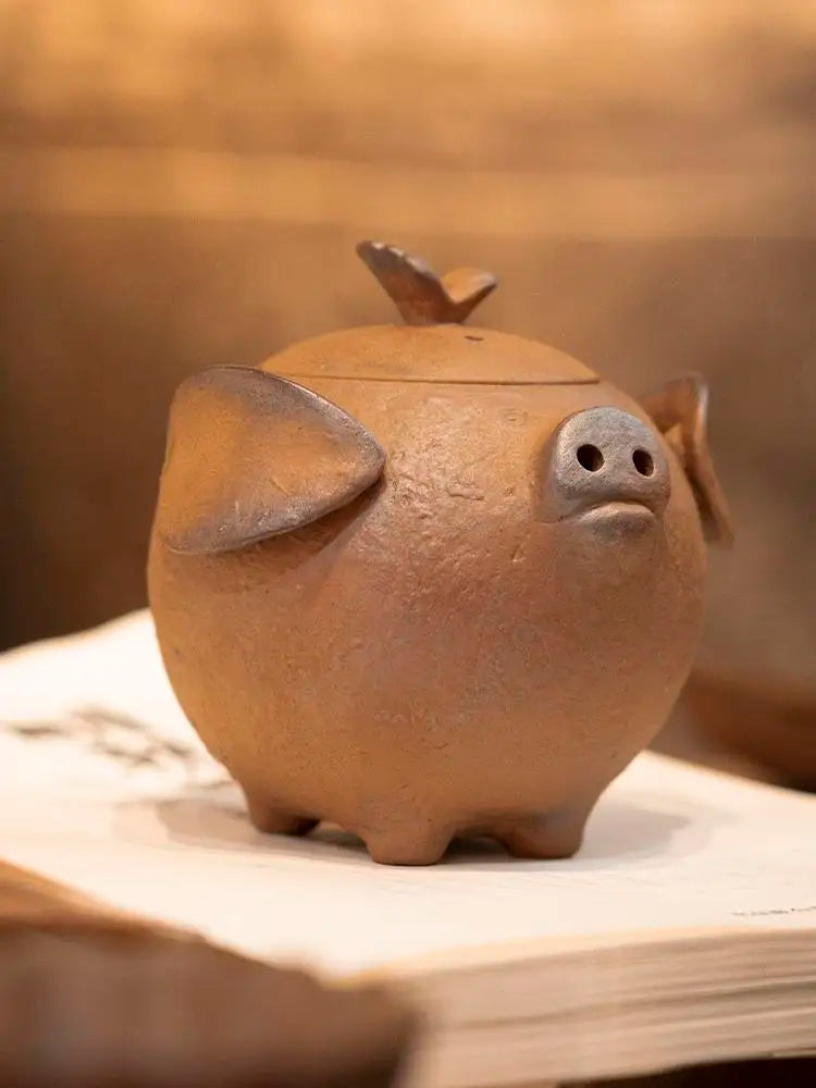 Old Rock Mud Rough Pottery Pig Shape Tea Pot Retro Teapot Tea Kettle Tea Ceremony Tea Making Single Pot Tea Ceremony