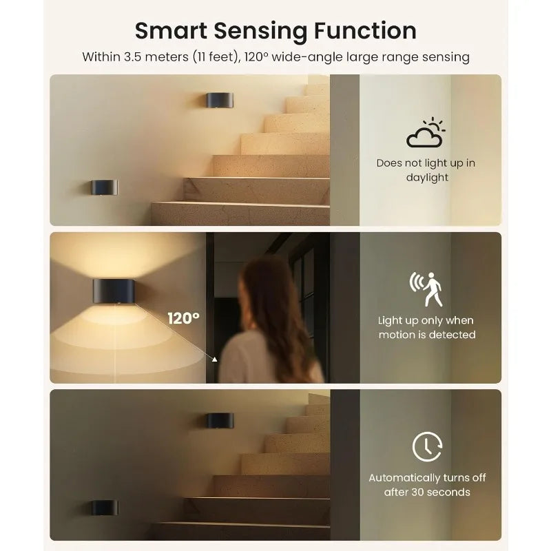 4 Pack Motion Sensor Wall Lamp with Remote Control 3 Colors Wireless Wall Light LEDBlack-