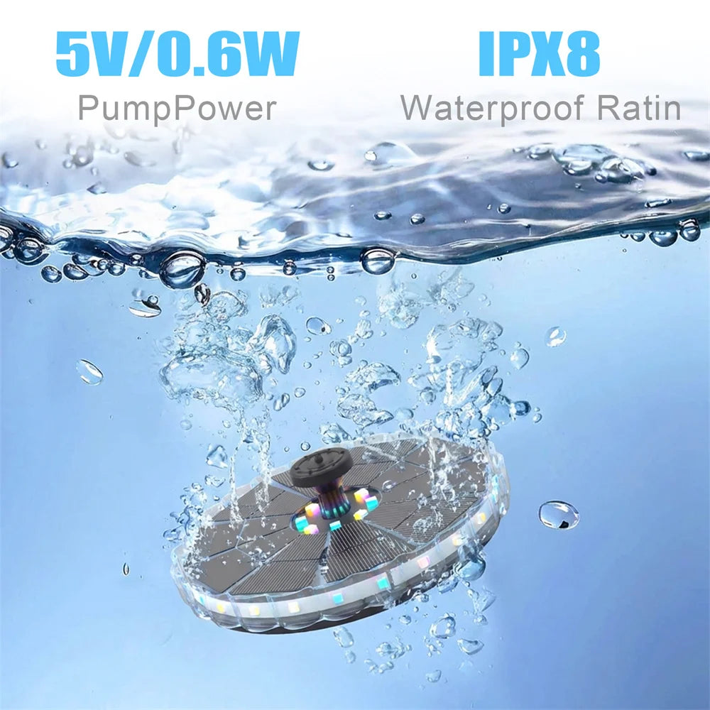 Solar Fountain with LED Lights&1800mAh Battery, 3.5W Solar Water Fountain Pump with 8 Nozzles&Crash Bars for Outdoor Decoration