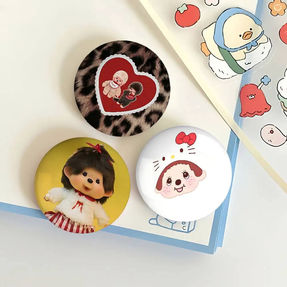 M-Monchhichi Cute Badges Fashion New Hip Hop Versatile Round Metal Badge Cartoon Pin Gift Wholesale
