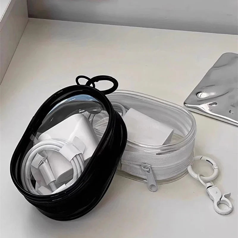 New Round Black PVC Transparent Storage Bag Jewelry Organizer Portable Keychain Data Cable Earphone Coin Charger Storage Pouches