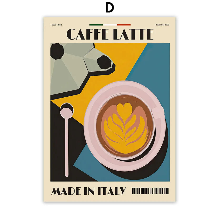 Italian Espresso Coffee Pot Beans Wall Art Wall Art Canvas Painting Poster Suitable for Decoration in Living Rooms Bedrooms