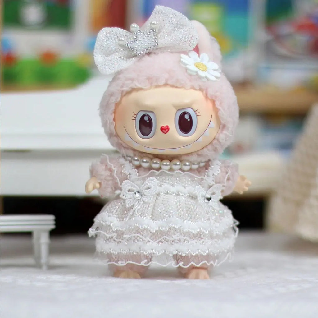 For 17cm Labubu Mokoko White Crown Yarn Skirt Elegant style Outfit Labubu Accessories Labubu Clothes