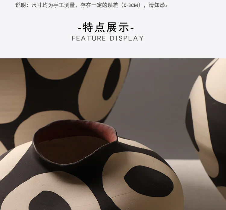 Ceramic Vase Hand-drawn Geometric Circles Flower Vase Flower Arrangement Accessories Porcelain Pot Home Decoration