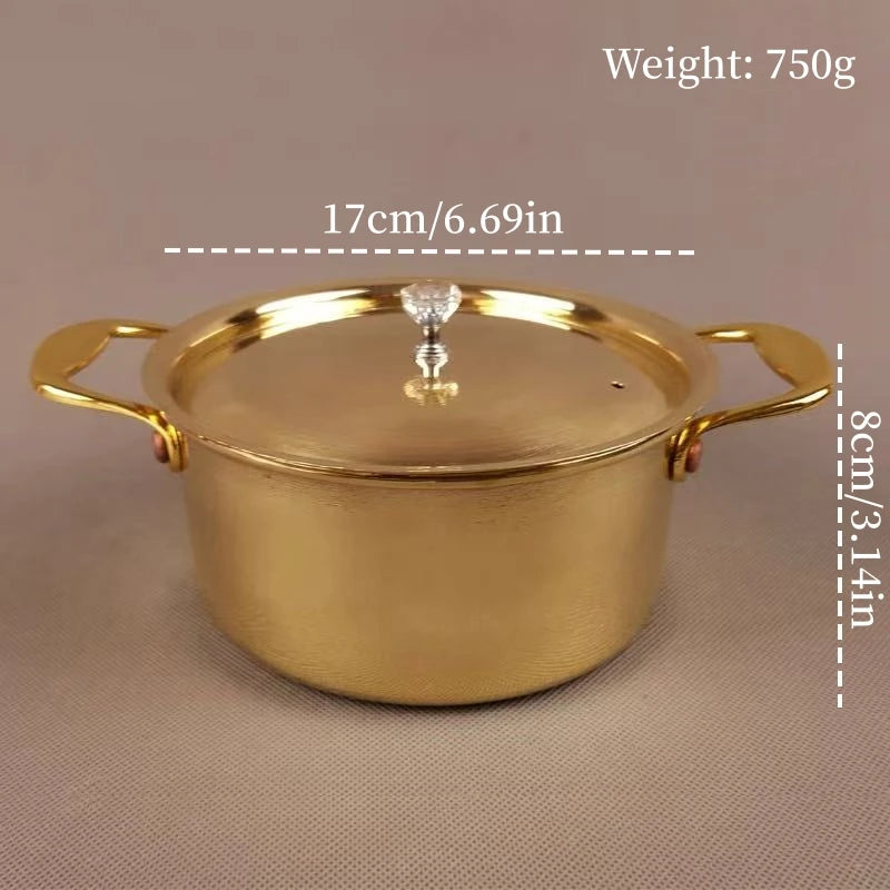 Vintage Brass Pot,Thickened Food Pot Cooking Utensil Simmering and Pasta Stewing,With lid Luster Polishing Texture Handheld Pot