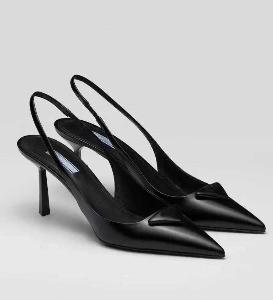 Luxury Women Sandals Shoes Patent Leather Slingback Pointed Toe Elegant Bridal Wedding Dress High Heels Lady Pumps Black Nude Wh