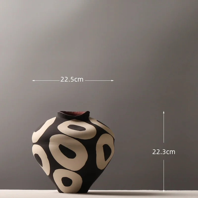 Ceramic Vase Hand-drawn Geometric Circles Flower Vase Flower Arrangement Accessories Porcelain Pot Home Decoration