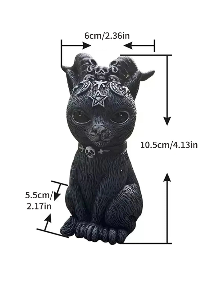 Black Cat Statue Mysterious Cute Cat Witch Cat Figurine Witches Decor Desk Ornament Hand-Painted Sculpture for Halloween 1PC