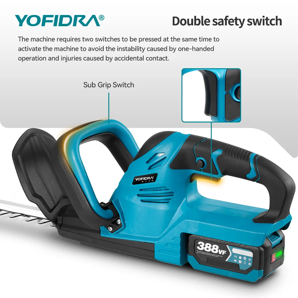 YOFIDRA 2000W 15000RPM Cordless Electric Hedge Trimmer Pruning Saw Lawn Mower Garden Trimming Power Tools For Makita Battery Pin