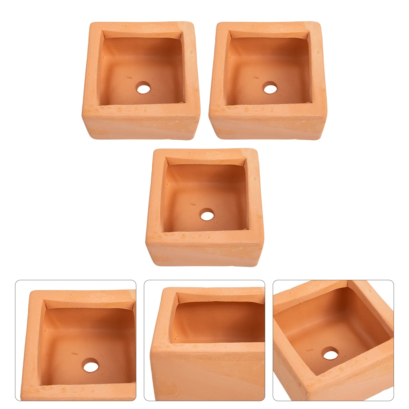 3 Pcs Terracotta Flowerpots Sturdy Red Pottery Succulent Plant Pot Small Containers Ceramic Bowls Home Office Planter