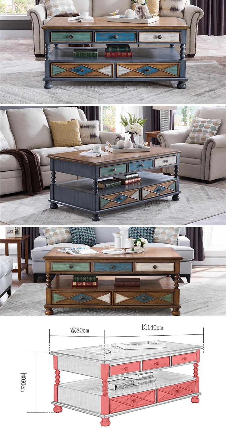 Vintage Home Furniture Coffee Table 2019 Wooden with Shelf for Living Room