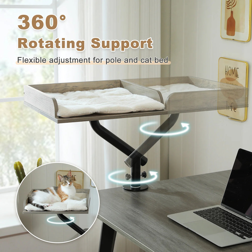 Cat Desk Bed, 360° Rotatable Cat Bed Stand for Indoor Cats, Adjustable Cat Basket, Cats Hammock for Table, Soft Cat Bed for Desk