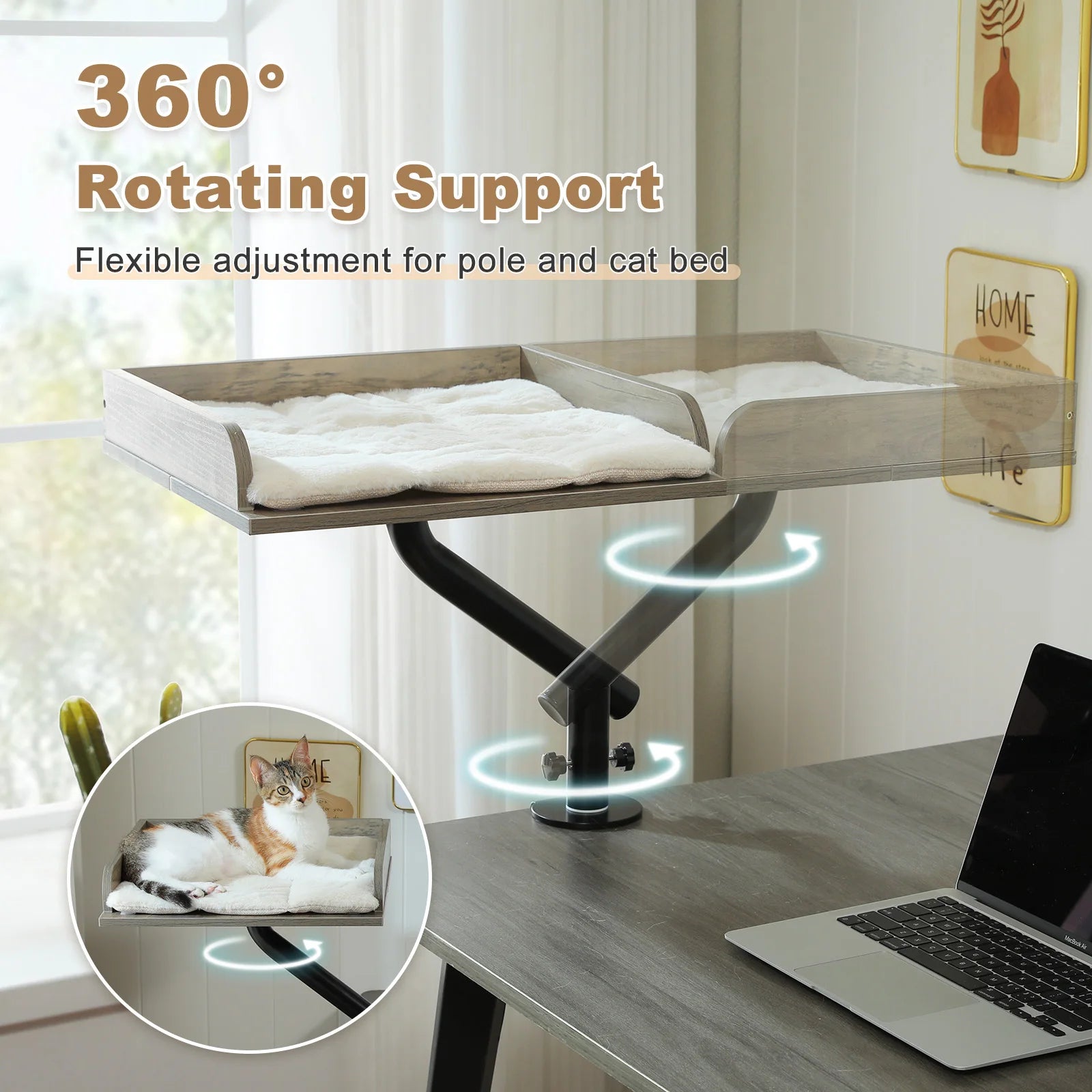 Cat Desk Bed, 360° Rotatable Cat Bed Stand for Indoor Cats, Adjustable Cat Basket, Cats Hammock for Table, Soft Cat Bed for Desk