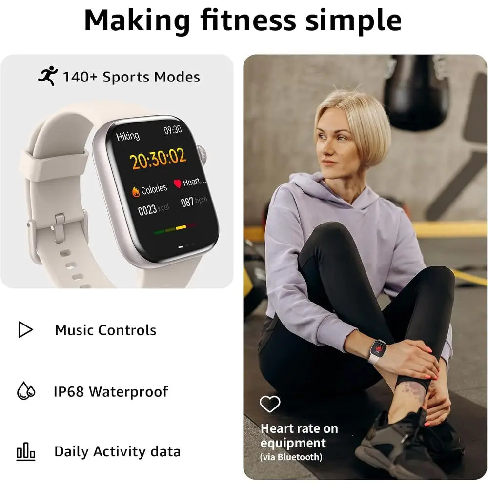 Smart Watch or Men Women Answer/Make Call, 1.85" Smartwatch, itnWatch with Heart Rate Blood Prure Sleep Monitor, 140+Sports, IP6