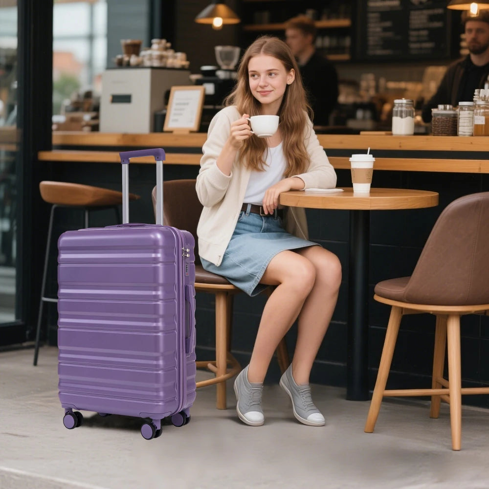 Purple 3 Piece ABS Luggage Set 20/24/28 Inch Spinner Wheels Carry on Suitcase Matching Color Combination Lock