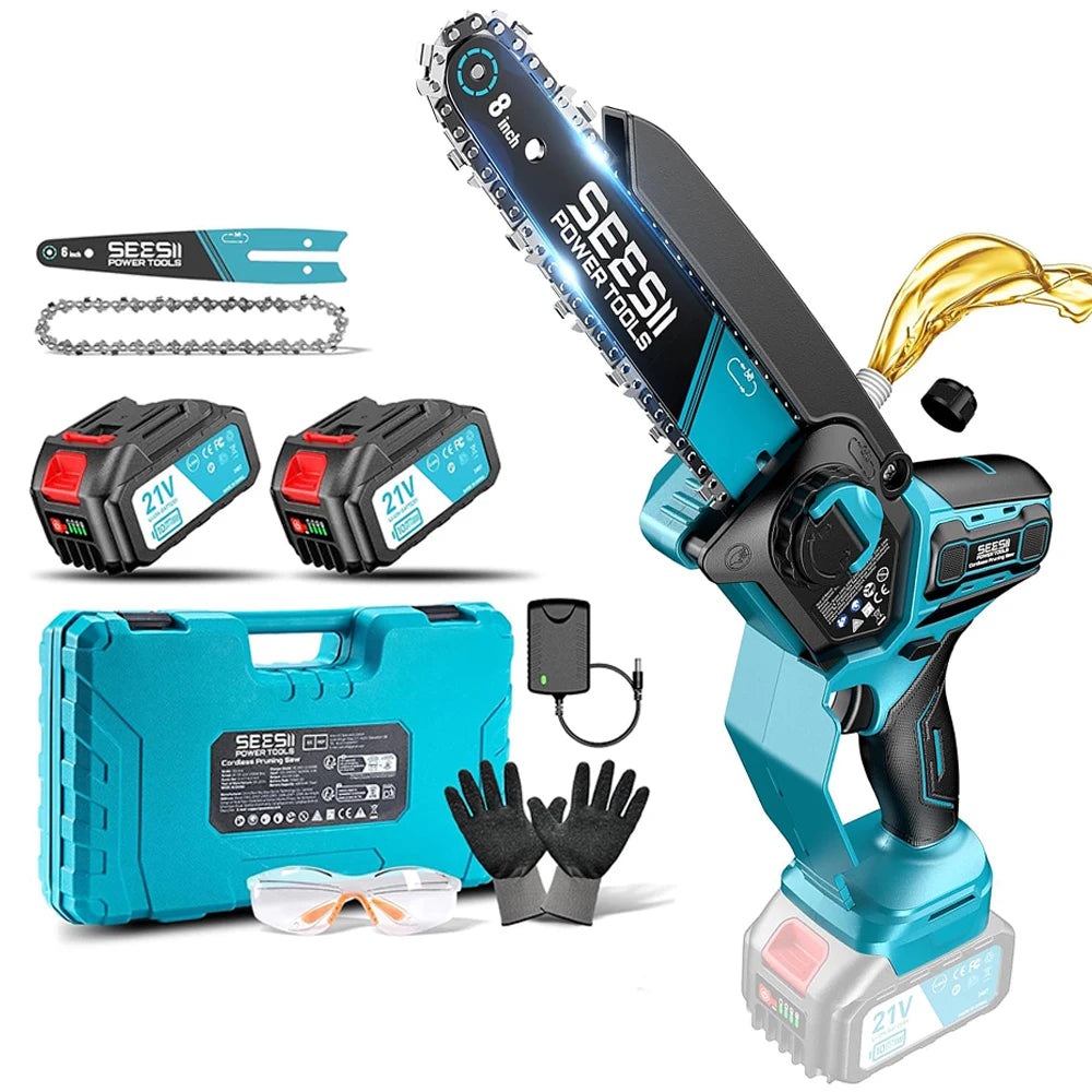 Seesii 6&8'' Brushless Cordless Electric Saw 1000W Electric Chainsaw Woodworking Garden Pruning Tools For Makita 18V Battery Pin